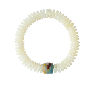 Buddha Gift Natural White Bodhi Seed Stone Wisdom Tassel Wrist Mala Bracelet