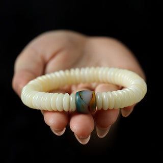 Buddha Gift Natural White Bodhi Seed Stone Wisdom Tassel Wrist Mala Bracelet