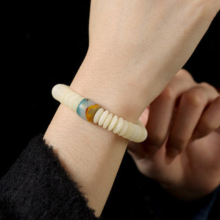 Buddha Gift Natural White Bodhi Seed Stone Wisdom Tassel Wrist Mala Bracelet