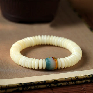 Buddha Gift Natural White Bodhi Seed Stone Wisdom Tassel Wrist Mala Bracelet