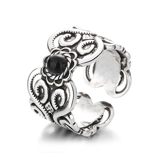 Buddha Gift Black Onyx Copper Mongolian Pattern Adjustable Fortune Ring