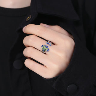 Buddha Gift Lotus Flower Copper Coins Ruyi Handle Pattern Enlightenment Adjustable Ring