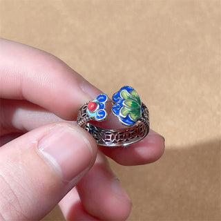 Buddha Gift Lotus Flower Copper Coins Ruyi Handle Pattern Enlightenment Adjustable Ring
