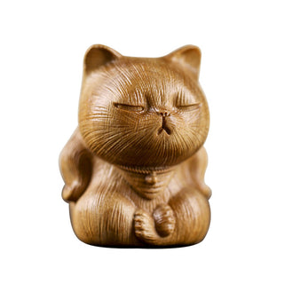 Buddha Gift Small Mini Green Sandalwood Lucky Cat Carved Soothing Decorations