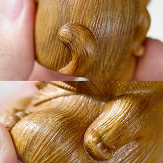 Buddha Gift Small Mini Green Sandalwood Lucky Cat Carved Soothing Decorations