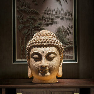 Buddha Gift Closed Eyes Meditating Buddha Head Resin Statue Zen Home Decoration 42*30*30cm