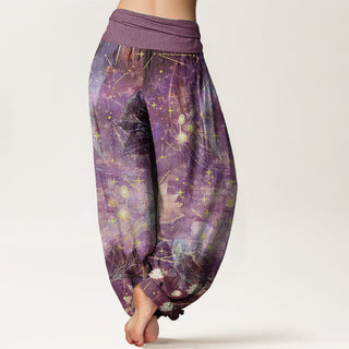 Buddha Gift Pure Cotton Koi Fish Lotus Moon Stars Pattern Women's Elastic Waist Harem Pants