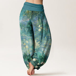 Buddha Gift Pure Cotton Koi Fish Lotus Moon Stars Pattern Women's Elastic Waist Harem Pants