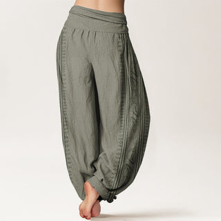 Buddha Gift Pure Cotton Dharma Wheel Lotus OM Pattern Women's Elastic Waist Harem Pants