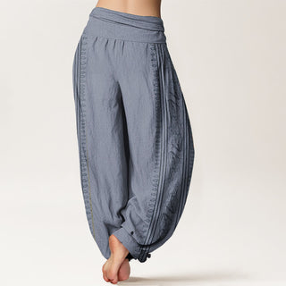 Buddha Gift Pure Cotton Dharma Wheel Lotus OM Pattern Women's Elastic Waist Harem Pants