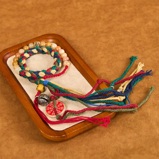 Buddha Gift Tibetan Mountain Ghosts Spend Money Colorful Chalcedony Double-Layer Colored Rope Tassel Positive Bracelet