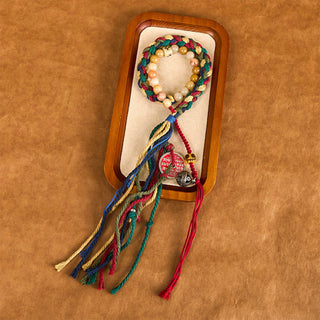 Buddha Gift Tibetan Mountain Ghosts Spend Money Colorful Chalcedony Double-Layer Colored Rope Tassel Positive Bracelet