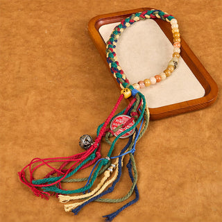 Buddha Gift Tibetan Mountain Ghosts Spend Money Colorful Chalcedony Double-Layer Colored Rope Tassel Positive Bracelet