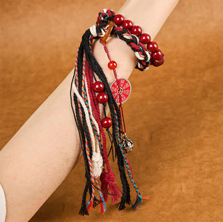 Buddha Gift Tibetan Mountain Ghosts Spend Money Cinnabar Double-Layer Red Rope Tassel Protection Bracelet