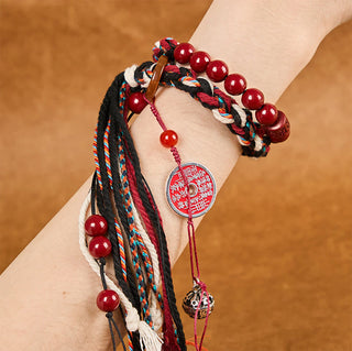 Buddha Gift Tibetan Mountain Ghosts Spend Money Cinnabar Double-Layer Red Rope Tassel Protection Bracelet