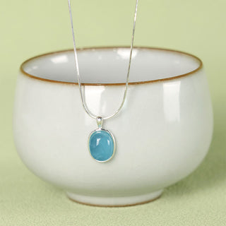 Buddha Gift 925 Sterling Silver Aquamarine Healing Clavicle Chain Necklace Pendant