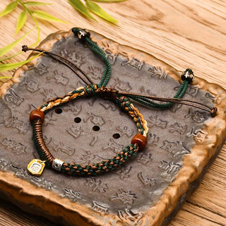 Buddha Gift Handmade Tibetan Zakiram Goddess Of Wealth Wood Protection Braided Bracelet