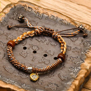 Buddha Gift Handmade Tibetan Zakiram Goddess Of Wealth Wood Protection Braided Bracelet