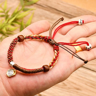 Buddha Gift Handmade Tibetan Zakiram Goddess Of Wealth Wood Protection Braided Bracelet