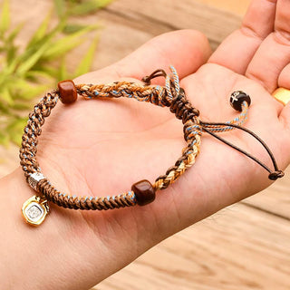 Buddha Gift Handmade Tibetan Zakiram Goddess Of Wealth Wood Protection Braided Bracelet