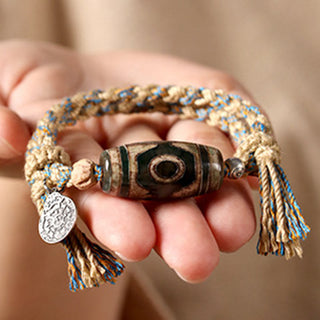 Buddha Gift Tibetan Dzi Bead Wealth  Protection Braided Bracelet