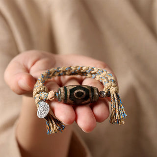 Buddha Gift Tibetan Dzi Bead Wealth  Protection Braided Bracelet