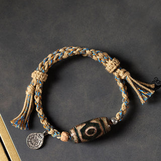 Buddha Gift Tibetan Dzi Bead Wealth  Protection Braided Bracelet
