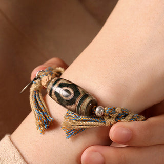 Buddha Gift Tibetan Dzi Bead Wealth  Protection Braided Bracelet