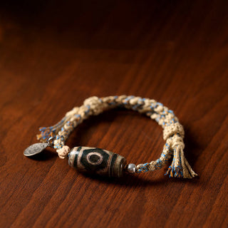 Buddha Gift Tibetan Dzi Bead Wealth  Protection Braided Bracelet
