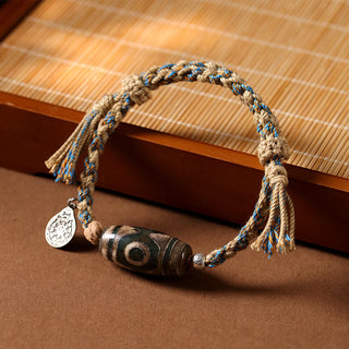 Buddha Gift Tibetan Dzi Bead Wealth  Protection Braided Bracelet