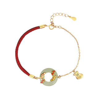 Buddha Gift 999 Sterling Silver Hetian White Jade Double Koi Fish Peace Buckle Lucky Charm Wealth Bracelet
