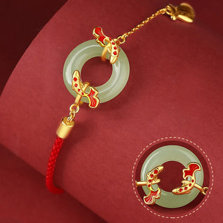 Buddha Gift 999 Sterling Silver Hetian White Jade Double Koi Fish Peace Buckle Lucky Charm Wealth Bracelet