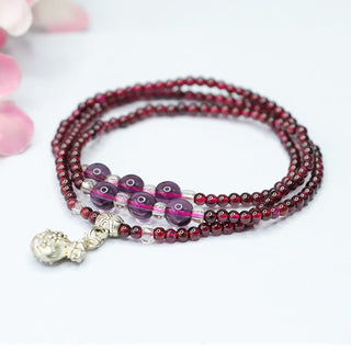 Buddha Gift Natural Garnet Elephant Abacus Lucky Bag PiXiu Protection Triple Wrap Bracelet