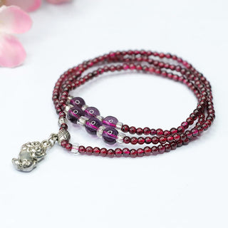 Buddha Gift Natural Garnet Elephant Abacus Lucky Bag PiXiu Protection Triple Wrap Bracelet