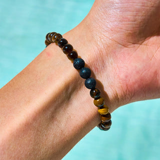 Buddha Gift 3Pcs Tiger Eye Lava Rock Protection Bracelet Set