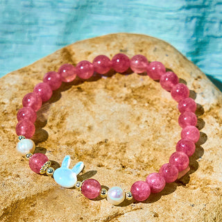Buddha Gift Strawberry Quartz Pearl Cat Rabbit Healing Bracelet