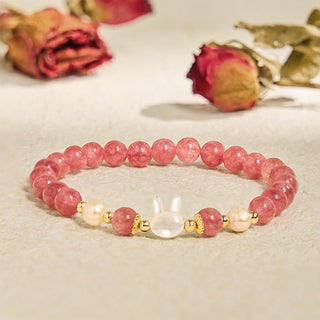 Buddha Gift Strawberry Quartz Pearl Cat Rabbit Healing Bracelet
