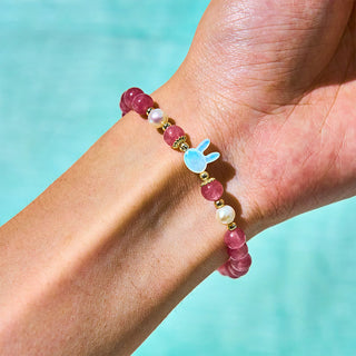 Buddha Gift Strawberry Quartz Pearl Cat Rabbit Healing Bracelet
