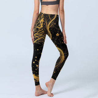 Buddha Gift Golden Dragon Pattern Print Gym Leggings Women's Yoga Pants