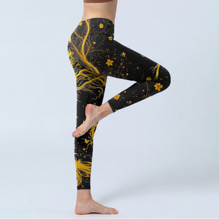 Buddha Gift Golden Dragon Pattern Print Gym Leggings Women's Yoga Pants