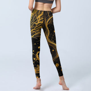 Buddha Gift Golden Dragon Pattern Print Gym Leggings Women's Yoga Pants