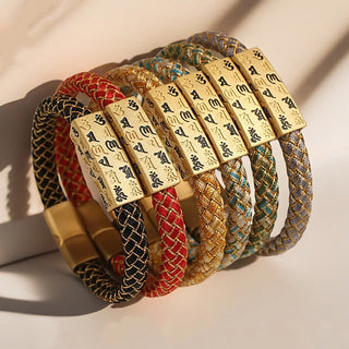Buddha Gift Tibetan Om Mani Padme Hum Various Colors Rope Gold Thread Diamond Knot Luck Buckle Bracelet