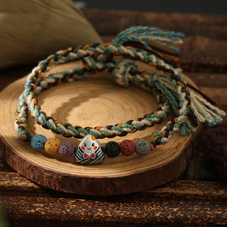 Buddha Gift Dragon Boat Festival Colorful Rope Lava Rock Fu Character Rice Dumplings Luck Braided Bracelet