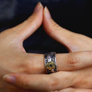 Buddha Gift Adjustable Opening 925 Sterling Silver Lucky Koi Fish Copper Coin Auspicious Clouds Wealth Ring