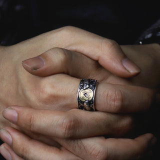 Buddha Gift Adjustable Opening 925 Sterling Silver Lucky Koi Fish Copper Coin Auspicious Clouds Wealth Ring