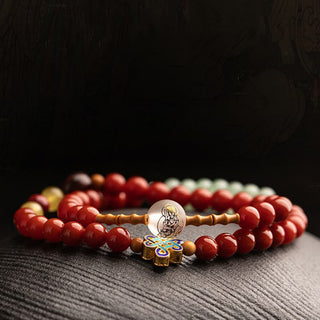 Buddha Gift Chinese Zodiac Natal Buddha Red Agate Small Leaf Red Sandalwood Cinnabar Amulet Blessing Double Wrap Bracelet