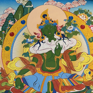 Buddha Gift Tibetan Thangka Painting Yellow God of Wealth Green Tara Avalokitesvara Handmade Decoration Blind Box(Random Style)