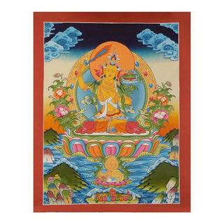 Buddha Gift Tibetan Thangka Painting Yellow God of Wealth Green Tara Avalokitesvara Handmade Decoration Blind Box(Random Style)