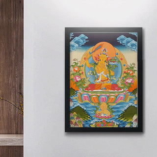 Buddha Gift Tibetan Thangka Painting Yellow God of Wealth Green Tara Avalokitesvara Handmade Decoration Blind Box(Random Style)