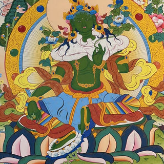 Buddha Gift Tibetan Thangka Painting Yellow God of Wealth Green Tara Avalokitesvara Handmade Decoration Blind Box(Random Style)